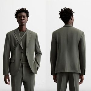 NWT Zara men's muted green Stretch Suit business casual office jacket blazer